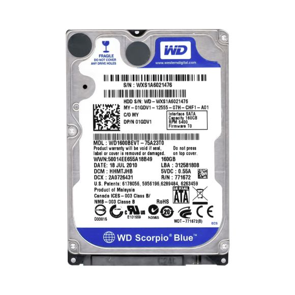 DELL 01GDV1 160GB 5.4k 8MB SATA II 2.5'' WD1600BEVT