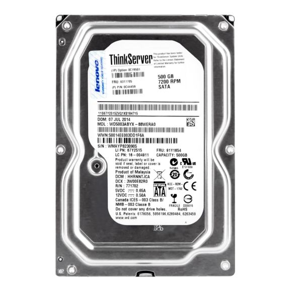 LENOVO 03T7705 500GB 7.2K 64MB SATA II 3.5'' WD5003ABYX