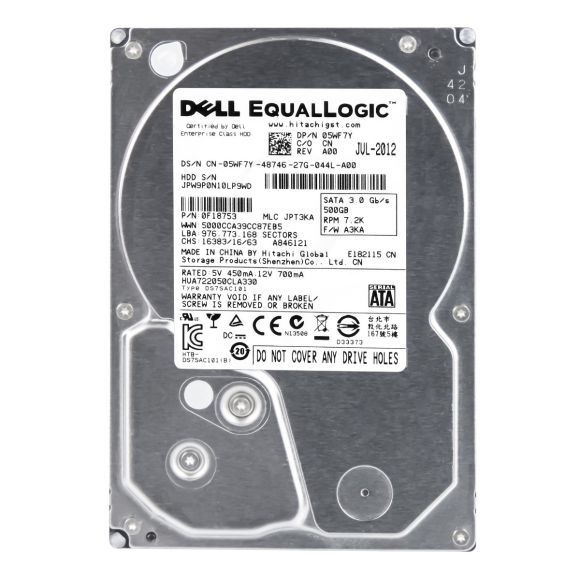 DELL 05WF7Y 500GB 7.2K 32MB SATA II 3.5'' HUA722050CLA330