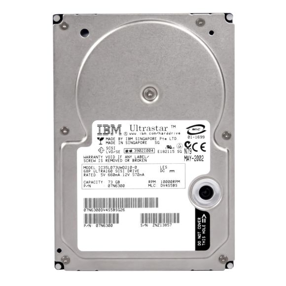 IBM 07N6300 73 GB 10.000 RPM SCSI 68PIN 3.5 IC35L073UWD210-0