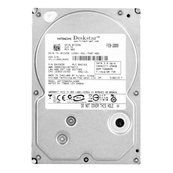 DYSK DELL 0FC256 250GB SATA II 7.2K 3.5" HDT725025VLA380