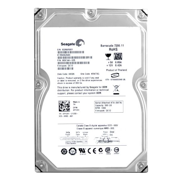 DELL 0FY291 500GB 7.2K 16MB SATA II 3.5'' ST3500620AS