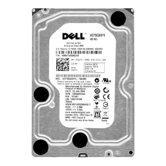 DELL 0G631F 750 GB 7200 RPM 3.5" SATA 