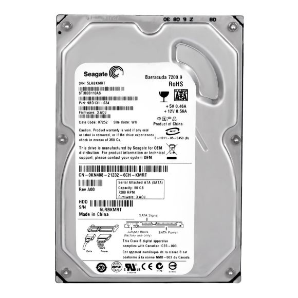 DELL 0KN408 80GB 7.2K 8MB SATA II 3.5'' ST3808110AS