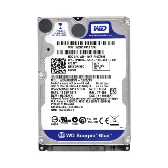 DELL 0P4HFC 500GB 5.4k 8MB SATA II 2.5'' WD5000BPVT