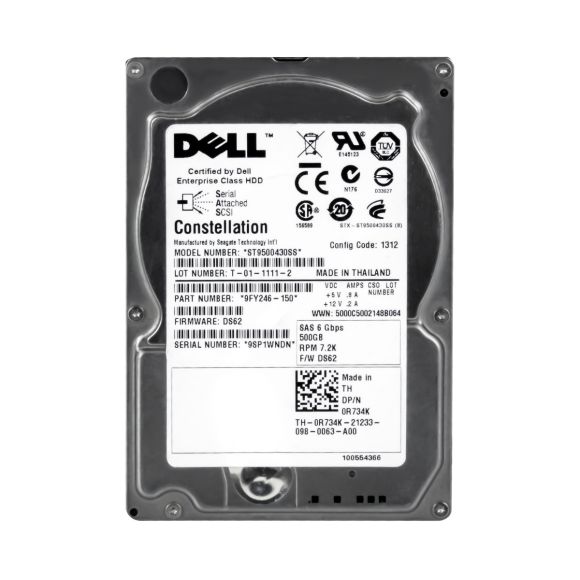 DELL 0R734K 500GB 7.2k 6GB SAS 2.5" ST9500430SS