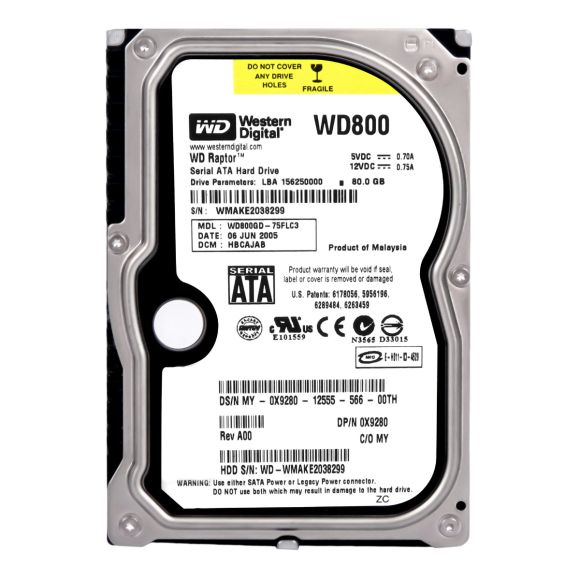 WD RAPTOR 80GB SATA 10k WD800GD-75FLC3 DELL 0X9280