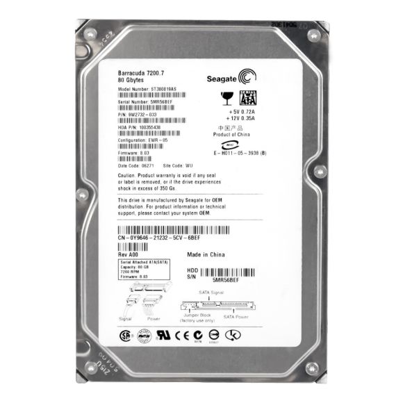 DELL 0Y9646 80GB 7.2K 8MB SATA II 3.5'' ST380819AS