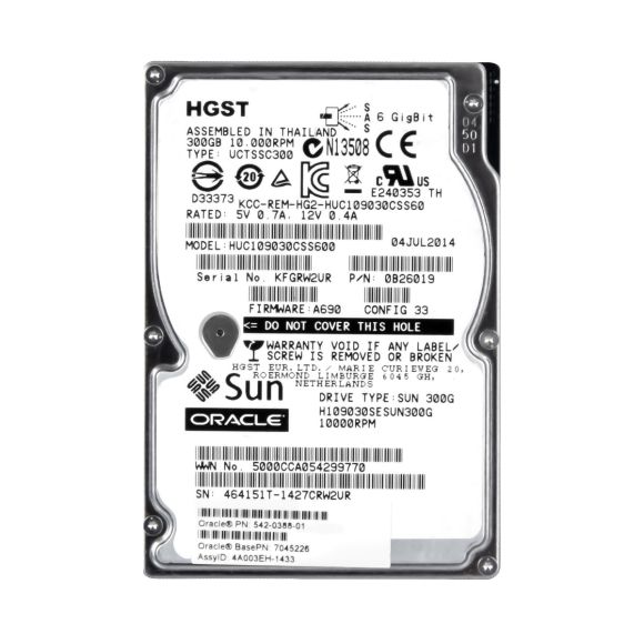 SUN 542-0388-01 300GB 10K 64MB SAS-2 2.5'' H109030SESUN300G