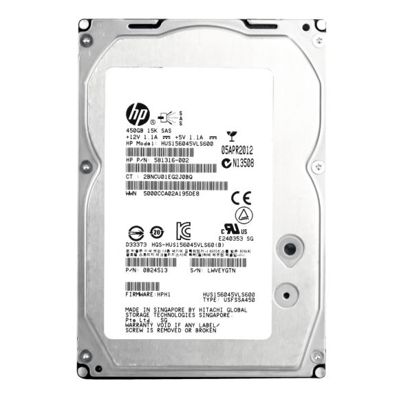 HP 581316-002 450GB 15K 64MB SAS-2 3.5'' HUS156045VLS600