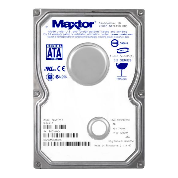 MAXTOR DiamondMax 10 200GB 7.2K 8MB SATA 3.5'' 6B200M0