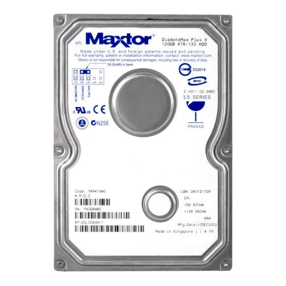 MAXTOR DiamondMax Plus 9 120GB 7.2K 2MB ATA 3.5'' 6Y120L0