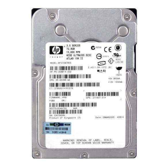 HP 356914-002 73GB 15K 8MB SCSI U320 3.5'' BF07287B55