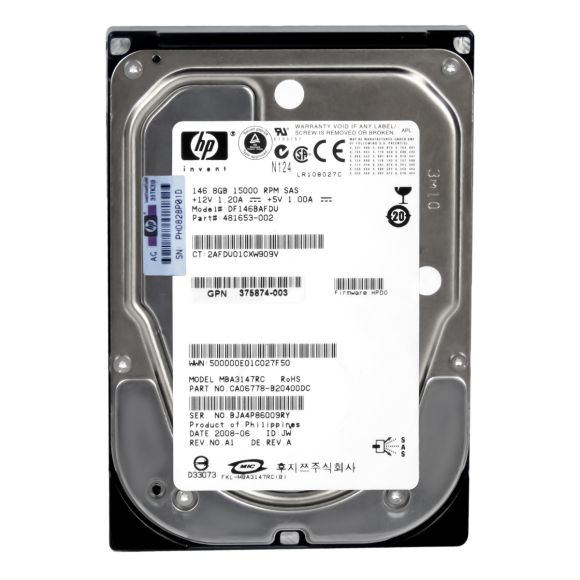 HP DF146BAFDU 146GB SAS 15K 3.5" 481653-002