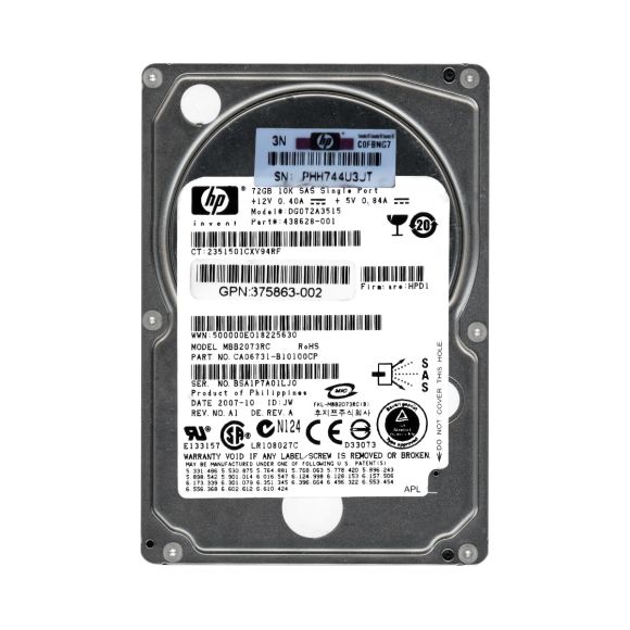 HP 438628-001 72GB 10K 16MB SAS 2.5'' DG072A3515