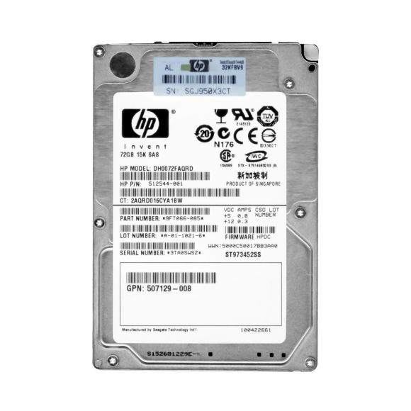 HP DH0072FAQRD 72GB 512544-001 15K 2,5" SAS