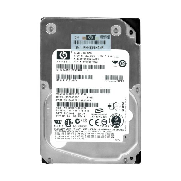 HP 459889-002 72GB 15K 16MB SAS 2.5'' DH072BAAKN MBC2073RC