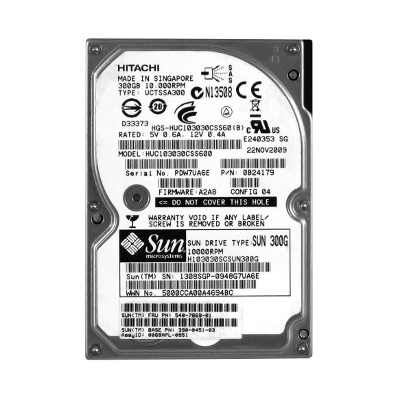 SUN H103030SCSUN300G 300GB 10k SAS 540-7869-01