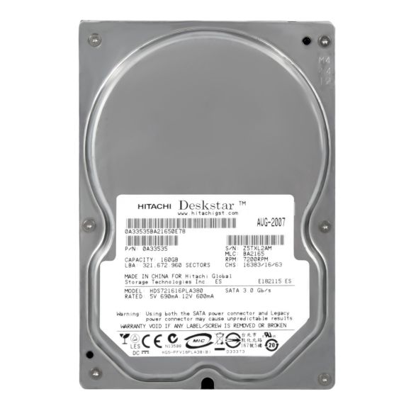 HITACHI DeskStar 7K160 160GB 7.2K 8MB SATA II 3.5'' HDS721616PLA380