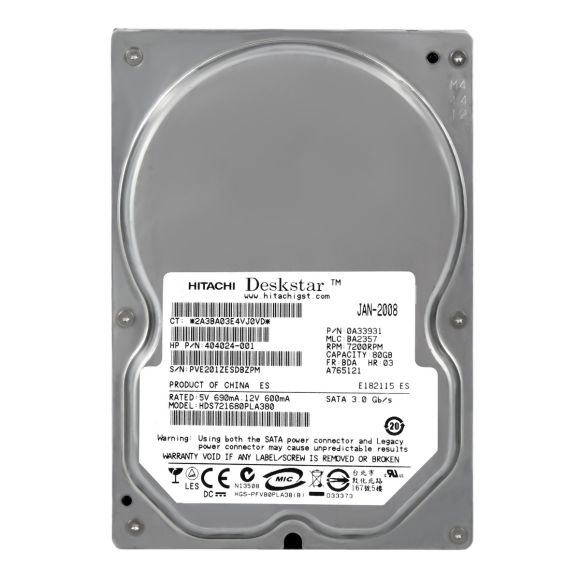 HP 404024-001 80GB 7.2K 8MB SATA II 3.5'' HDS721680PLA380