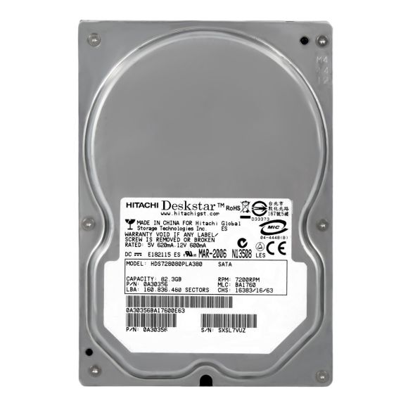 HITACHI HDS728080PLA380 HDD 80GB 7.2K 0A30356 SATA 3.5"