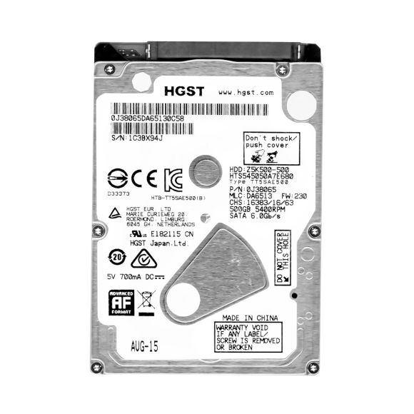 HGST TravelStar Z5K500 500GB 2.5'' 5.4K 8MB SATA III HTS545050A7E680