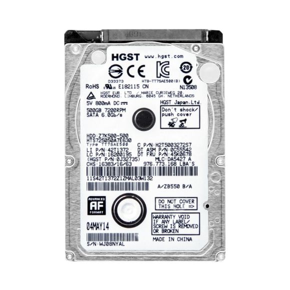 HGST TravelStar Z7K500 500GB 7.2K 32MB SATA III 2.5'' HTS725050A7E630