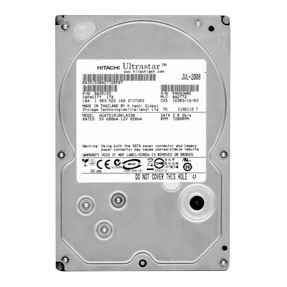 HITACHI ULTRASTAR 1TB A7K1000 SATA HUA721010KLA330 