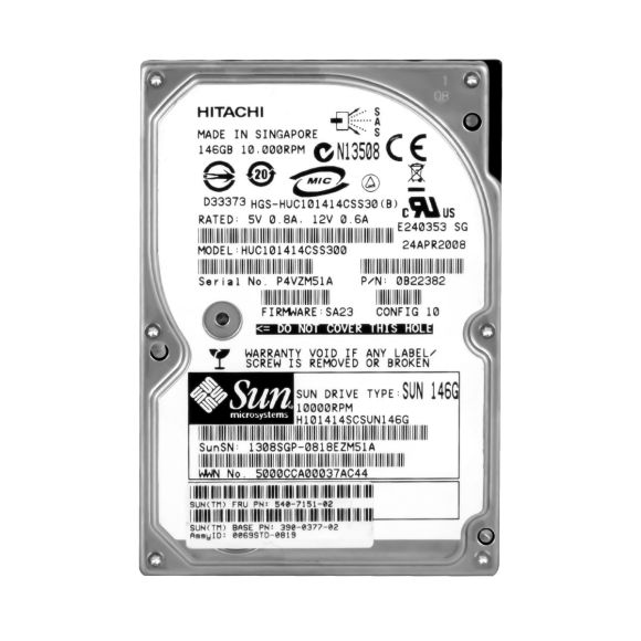 SUN 540-7151-02 390-0377-02 146GB 10K 16MB SAS 2.5'' H101414SCSUN146G