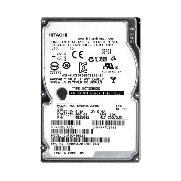  HITACHI UltraStar C10K600 600GB 10K 64MB SAS-2 2.5'' HUC106060CSS600 DKR5C-J60SS