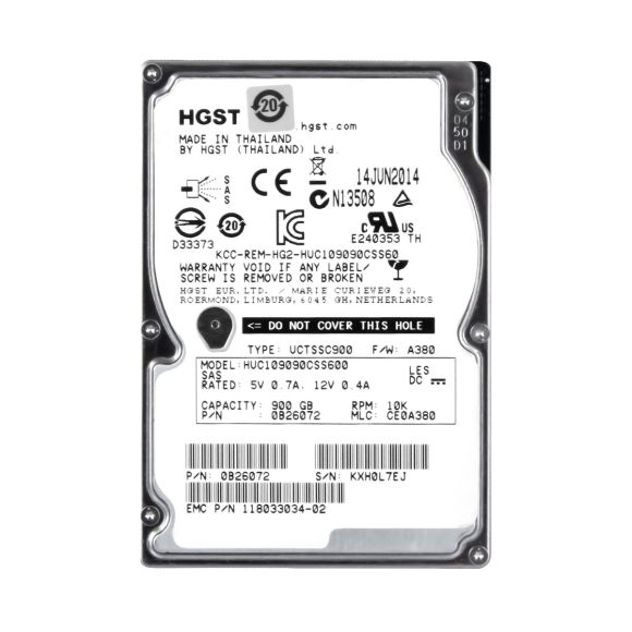 EMC 118033034-02 900GB 10K SAS-2 2.5'' HUC109090CSS600