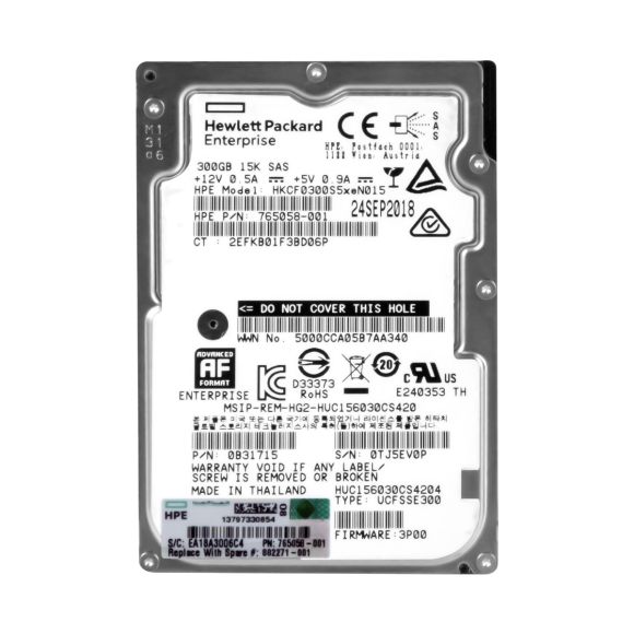 HP 765058-001 300GB 15K 128MB SAS-3 2.5'' HKCF0300S5xeN015