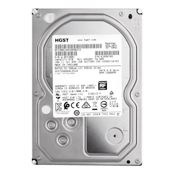 HGST UltraStar 7K6000 6TB 7.2K SATA III 128MB 3.5'' HUS726060ALE610