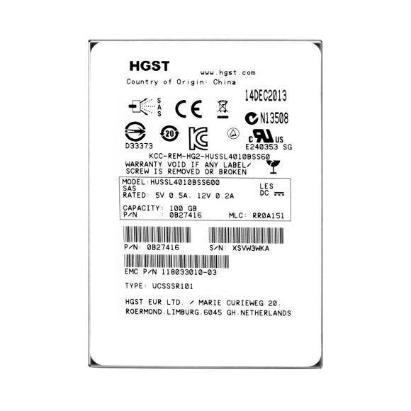 EMC 118033010-03 100GB SLC SAS-2 2.5'' HUSSL4010BSS600