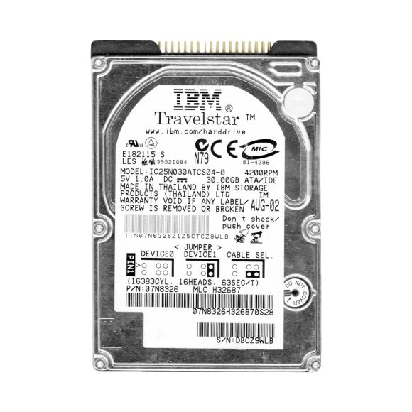 IBM TravelStar 40GN 07N9318 30GB 4.2K 2MB ATA 2.5'' IC25N030ATCS04-0