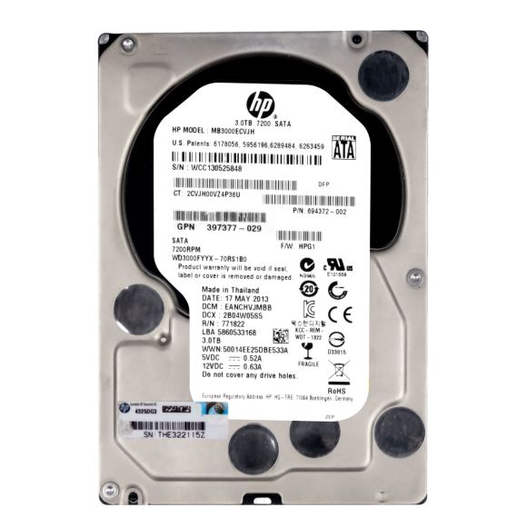 HP 694372-002 3TB 7.2K 64MB SATA III 3.5'' MB3000ECVJH