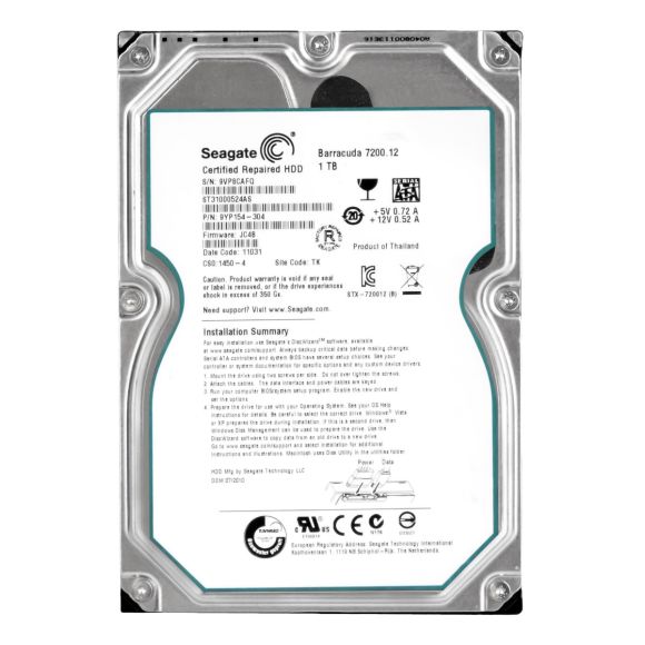 SEAGATE BARRACUDA 7200.12 1TB 7.2K 32MB SATA III 3.5'' ST31000524AS