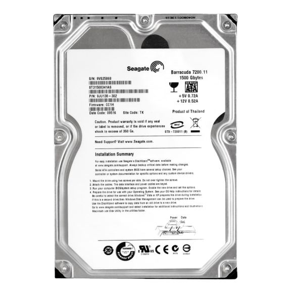 SEAGATE BARRACUDA 7200.11 1.5TB 7.2K 32MB SATA II 3.5'' ST31500341AS