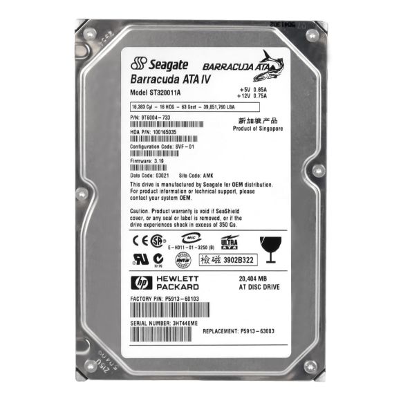 HP P5913-60103 20GB 7.2K 2MB ATA 3.5'' ST320011A