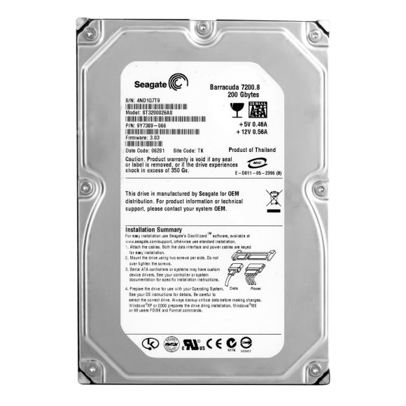 SEAGATE BARRACUDA 7200.8 200GB 7.2K  8MB SATA 3.5'' ST3200826AS