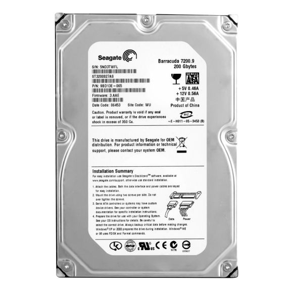 SEAGATE BARRACUDA 200GB 7.2K 8MB SATA II 3.5'' ST3200827AS