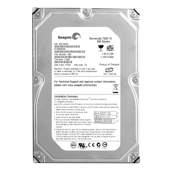 SEAGATE BARRACUDA 7200.10 250GB 7.2K 16MB ATA 3.5'' ST3250620A