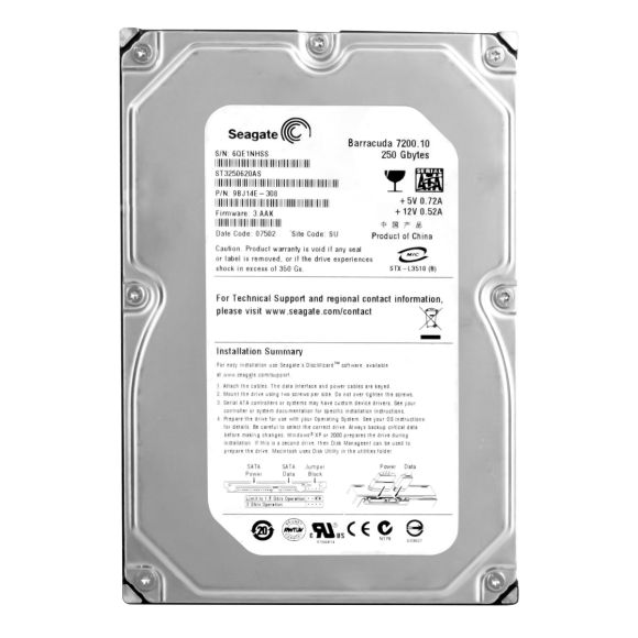 SEAGATE BARRACUDA 7200.10 250GB 7.2K 16MB SATA II 3.5'' ST3250620AS