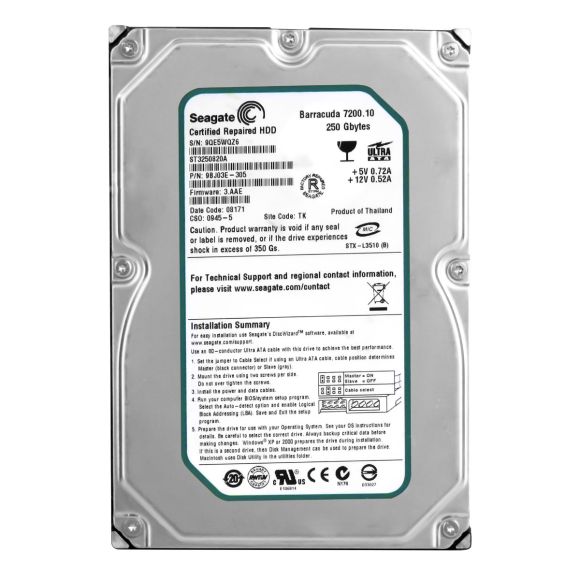 SEAGATE BARRACUDA 7200.10 250GB ATA 7.2K 8MB 3.5'' ST3250820A