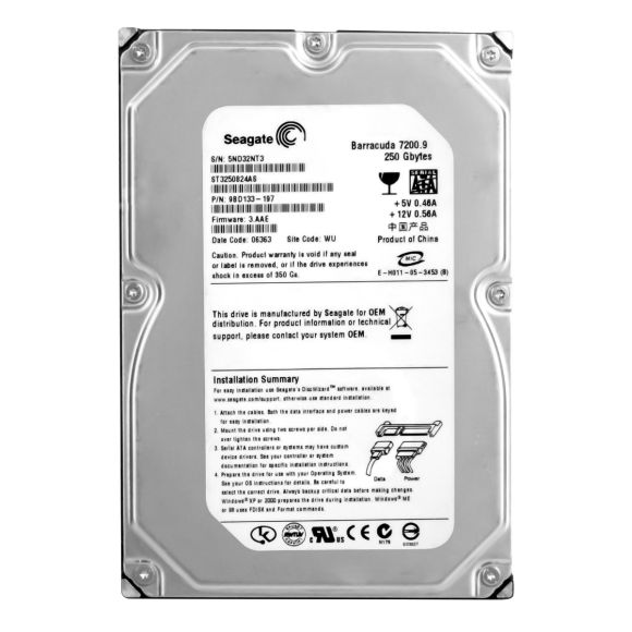 SEAGATE BARRACUDA 7200.9 250GB 7.2K 8MB SATA II 3.5'' ST3250824AS