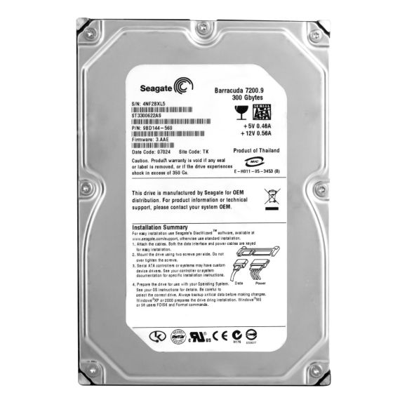 SEAGATE BARRACUDA 7200.9 300GB 7.2K 16MB SATA II 3.5'' ST3300622AS