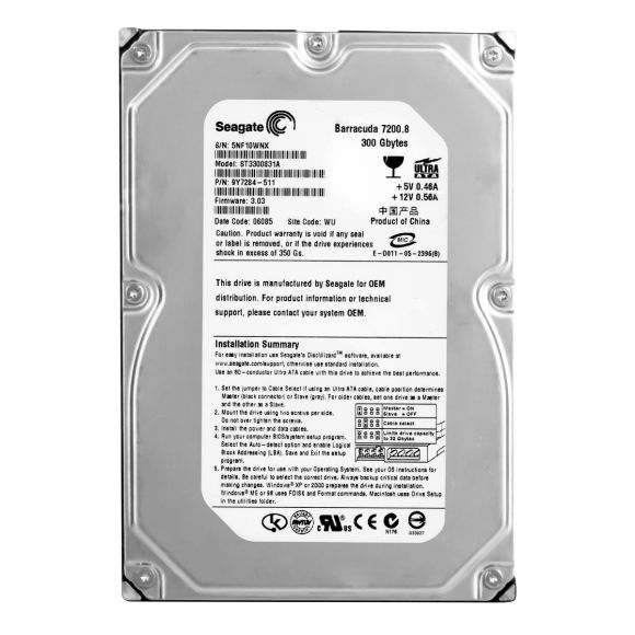 SEAGATE BARRACUDA 7200.8 300GB 7.2K 8MB ATA 3.5'' ST3300831A