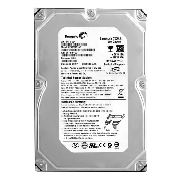 SEAGATE BARRACUDA 7200.8 300GB 7.2K 8MB SATA I 3.5'' ST3300831AS