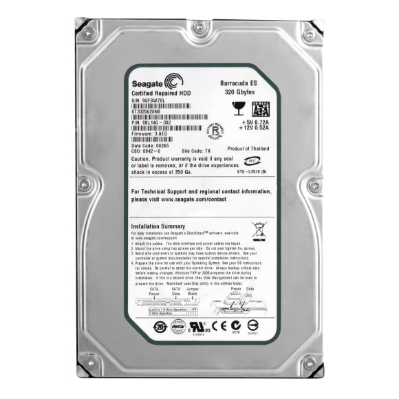 SEAGATE BARRACUDA ES 320GB SATA II 7.2K 16MB 3.5'' ST3320620NS