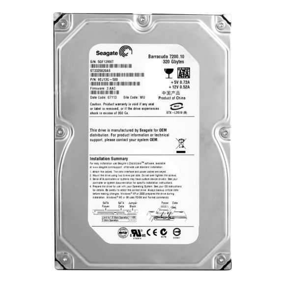 SEAGATE BARRACUDA 320GB 7.2K 8MB SATA II 3.5'' ST3320820AS